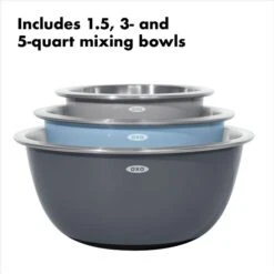 3-Piece Stainless Steel Mixing Bowl Set - Blue/Gray